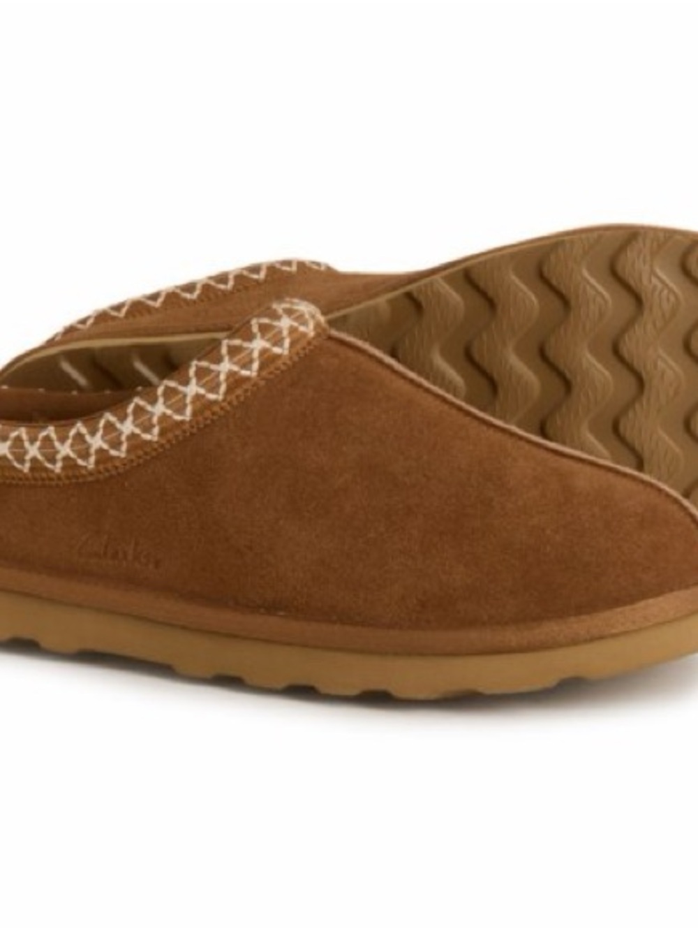 Clarks Tan Suede Slip-On Mule with Contrast Stitching